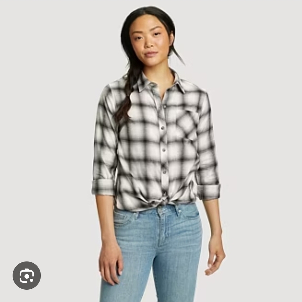 Eddie Bauer Gray and Black Plaid Shirt Sz Small New With Tags 100% Cotton